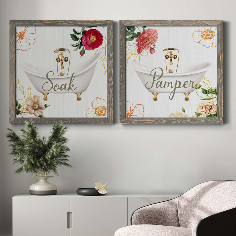 Soak - Ensemble de 2 encadrements d'art textuel sur toile, H 35,5 po x l 71 po x P 1,5 po, Encadré gris
