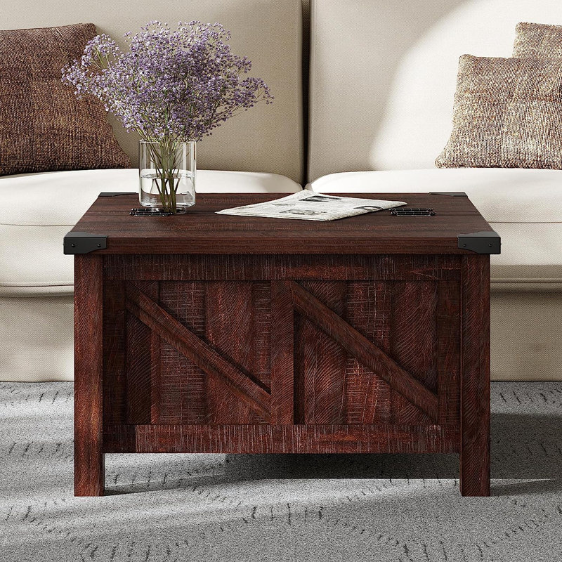 Table basse à 4 pieds avec rangement, Brun rustique, Brun rustique
