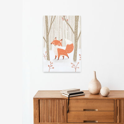 «Whimsical Winter Fox Abstract Contemporary Forest Forest Wall Art», reproduction d'art mural