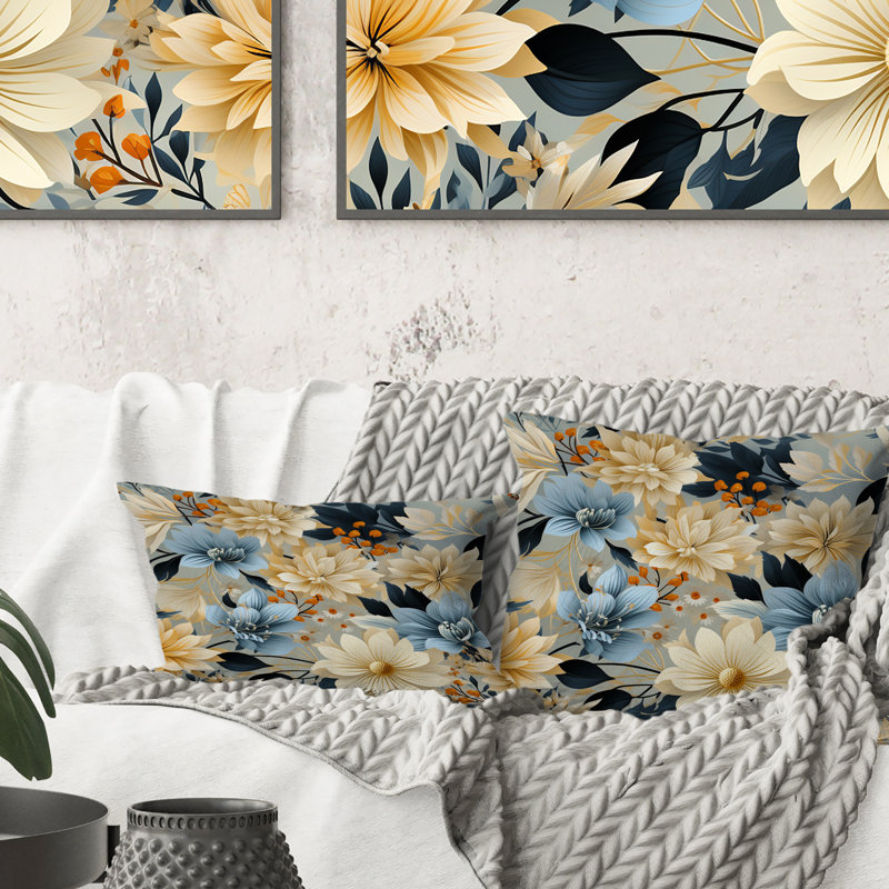 Blue Boho Floral Harmony Dreams II - Coussin décoratif à imprimé floral