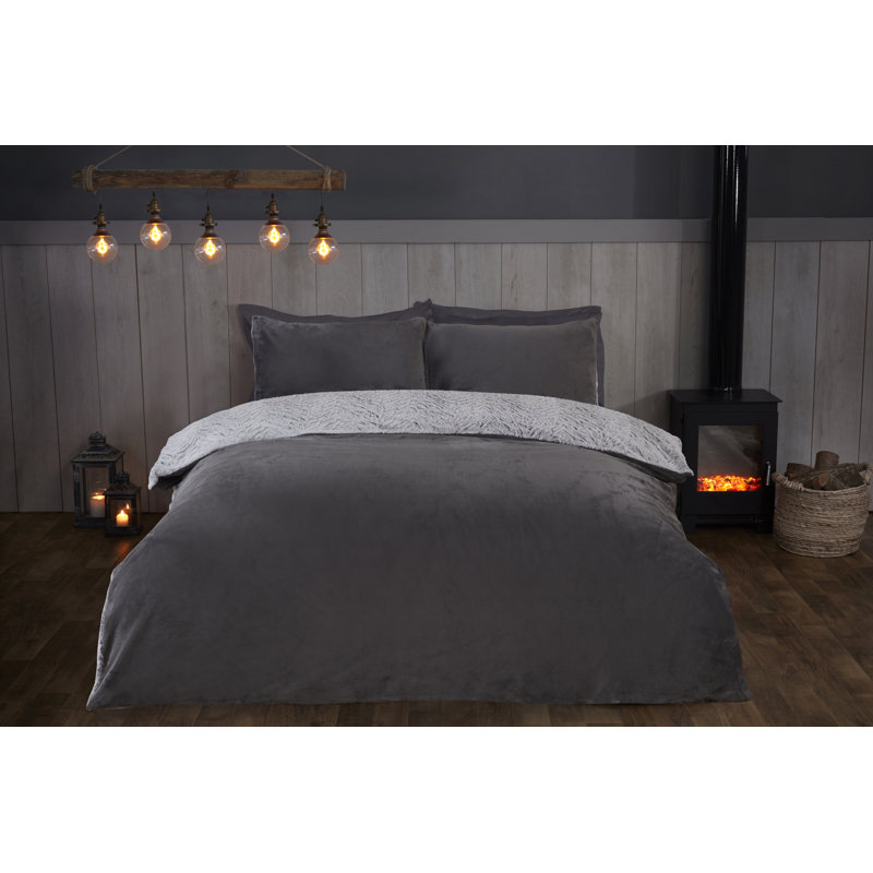 Nace Polyester Solid Colour Duvet Cover Set with Pillowcases Included, Grey, Super King Duvet Cover + 2 Standard Pillowcases