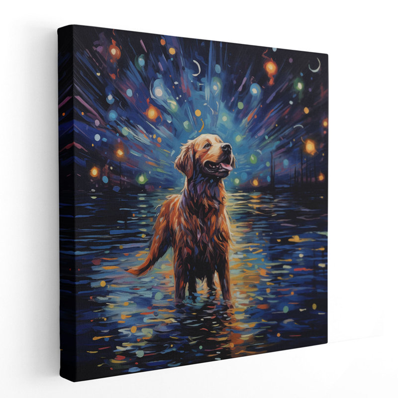 Starlit Dog, œuvre d'art encadrée sur toile, Toile tendue, H 12 po x l 12 po x P 1,25 po