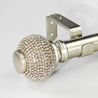 Brushed Silver Curtain Rod With Rhinestone Top Decoration