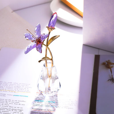 K9 Crystal Lily Flower Ornament with Vase, Elegant Floral Figurine Table Decor for Living Room, Bedroom, Study Room and Wedding Centerpiece Decoration