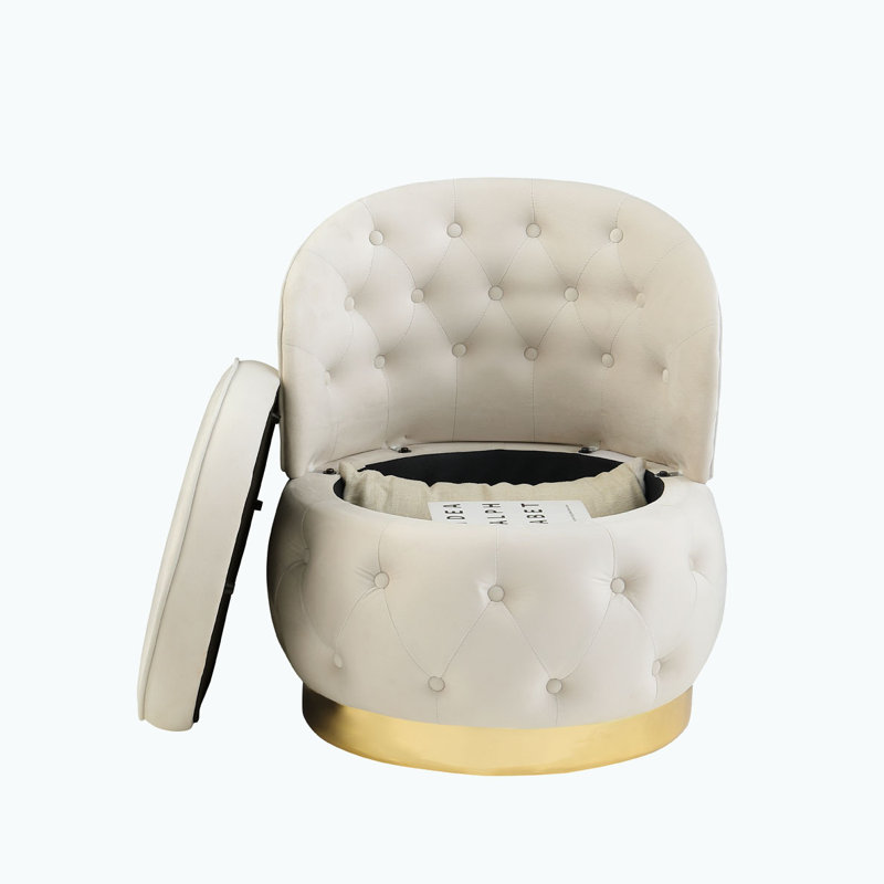 Fauteuil demi-tonneau pivotant avec rangement, Velours beige