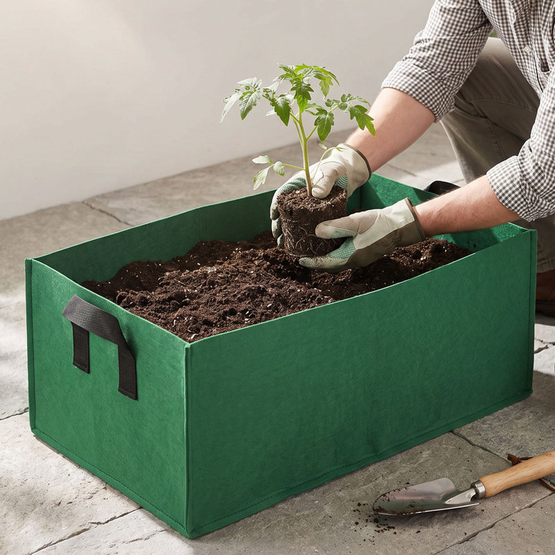 Jardinière surélevée en tissu, sac de culture rectangulaire avec poignées, Vert, 1
