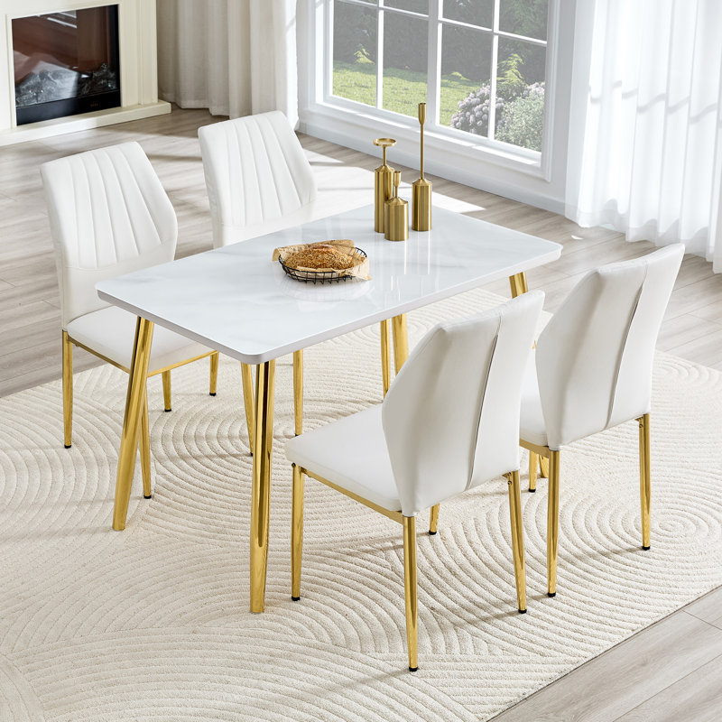 Ensemble de table de salle à manger 47,3 "pour 4 personnes, ensemble de cuisine compacte avec pieds chromés, Doré