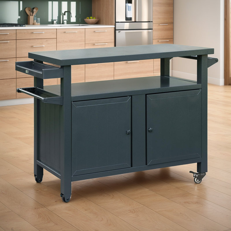 Grill Carts Outdoor Storage Cabinet with Wheels, Metal Outdoor Grill Table Kitchen Dining Table Cooking Prep BBQ Table for Patio, Kitchen Island