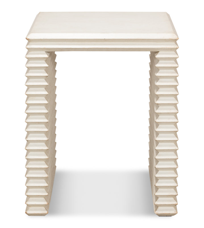 Stacked Solid Wood End Table, Antique White