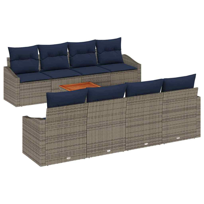Ensemble de canapé de jardin avec coussin 9 pièces vidaXL, Coussin bleu marine / structure grise