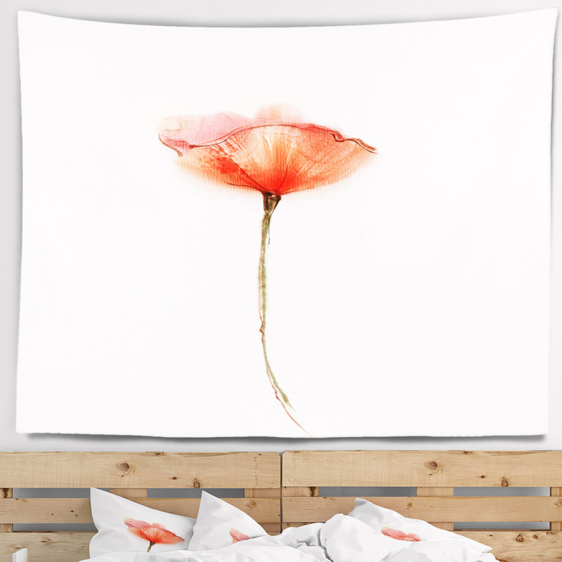 Tapisserie aquarelle grande fleur de coquelicot rouge, H 32 po x l 39 po