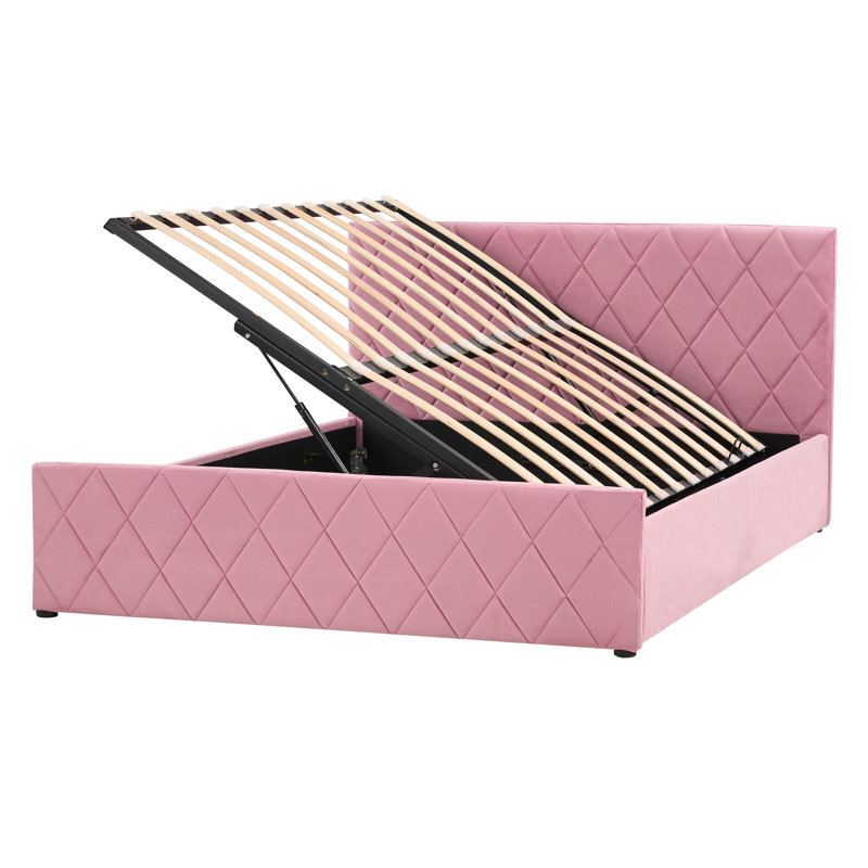Skien Upholstered Bed, European Double (140 x 200cm), Pink