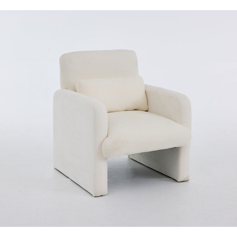 Fauteuil d'appoint moderne, fauteuil de salle à manger en tissu Boucle, Blanc ancien