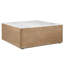 Table basse carrée 38 po Joi, plateau en marbre blanc véritable, base en bois de manguier massif, brun clair sablé