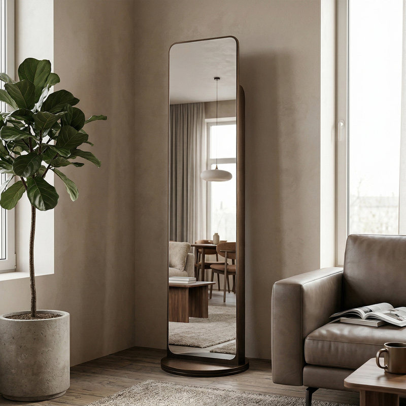 Square Floor Mirror, Walnut