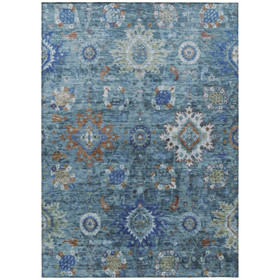 Machine Washable Indoor/Outdoor Xhevrie Blue Rug