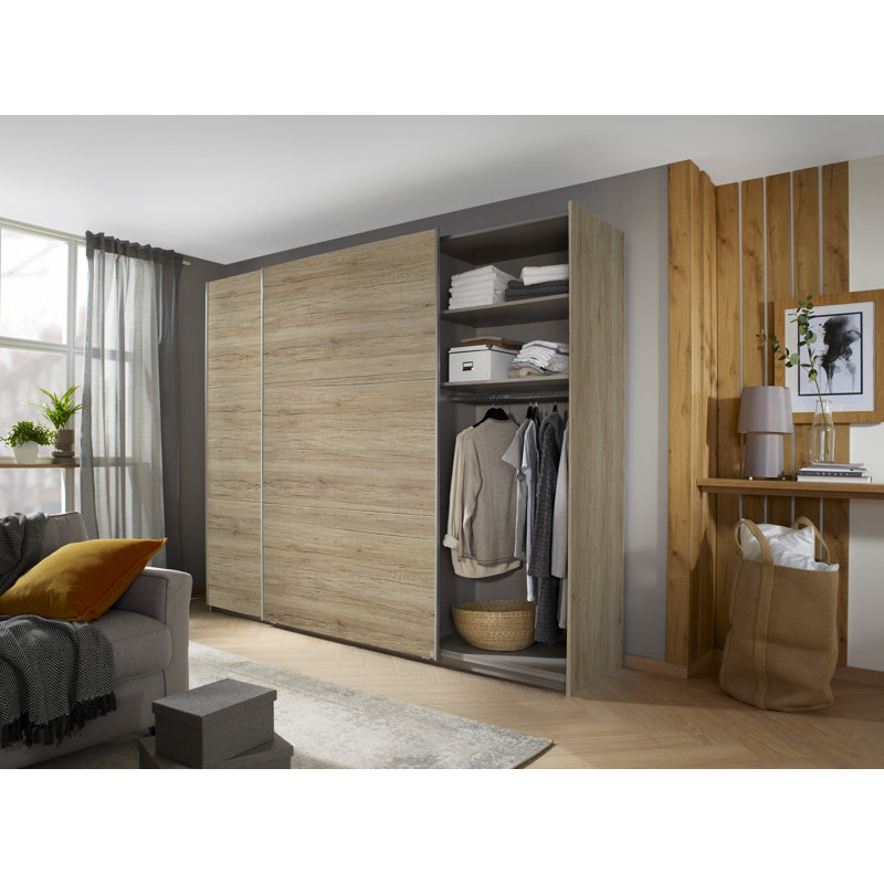Santiago sliding door wardrobe, 210cm H x 175cm W x 59cm D, Premium:1Sh/C.R/(4)Sh/1hookrail/floatingdamper, Grey Metallic