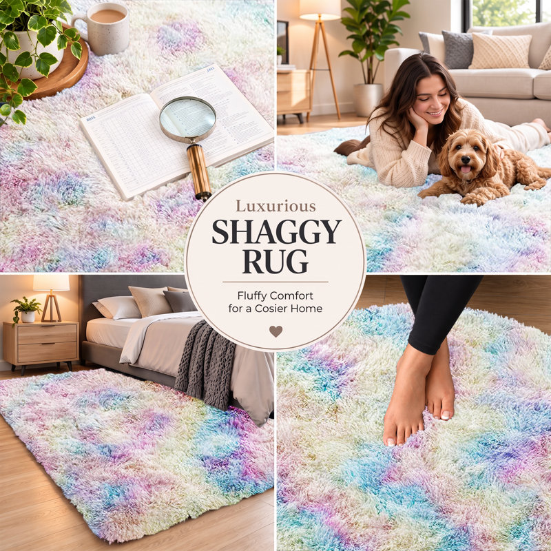 Adela Rectangle Shaggy Washable Area Rug, Rectangle 120 x 170 cm