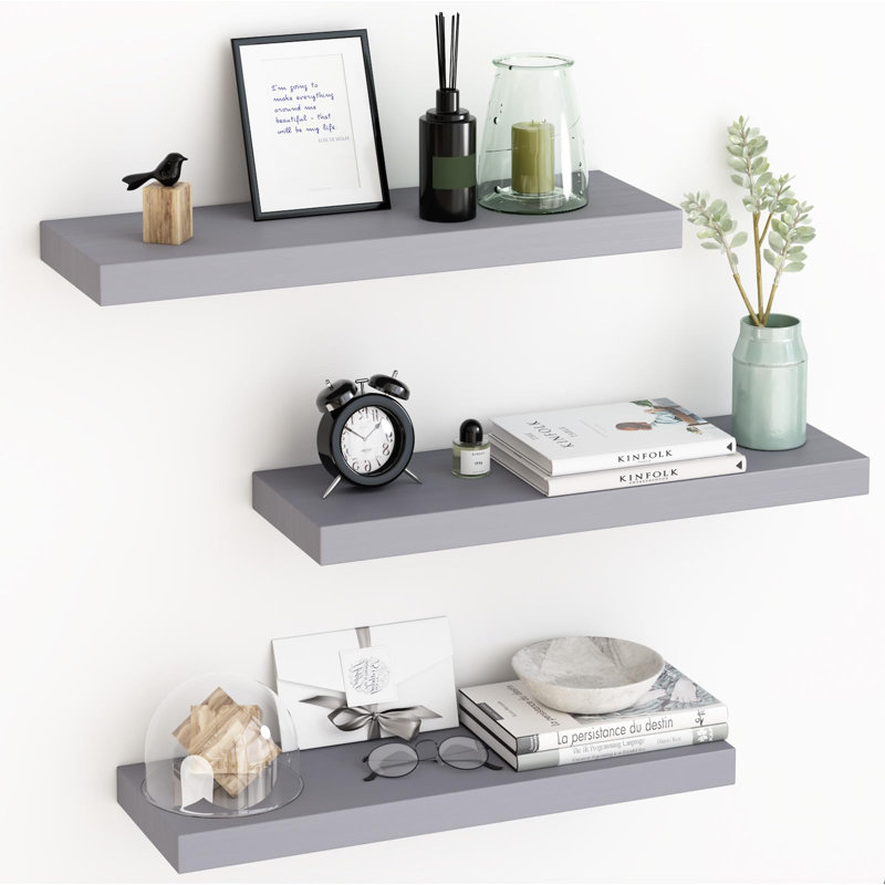 Cahya 3 Piece Floating Shelf, Gray