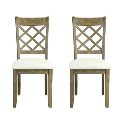 Of 2 Side Chairs With Beige Upholstered Padded Seat, Rustic Oak Wooden Legs, 3 - Inch Cushion Thickness, 17 Seat Depth, 20 Height, Solid Pattern, Wood And Linen Two Piece Chair Fabric
