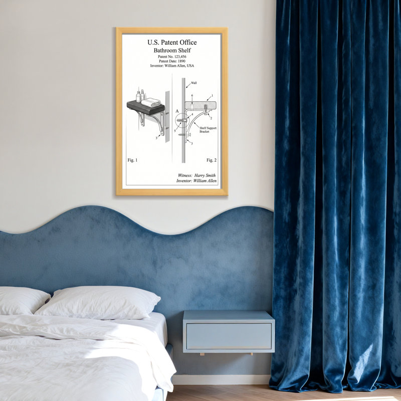 Schéma de brevet pour tablette de salle de bain Bath & Laundry avec support mural, H 18 po x l 12 po, Toile tendue
