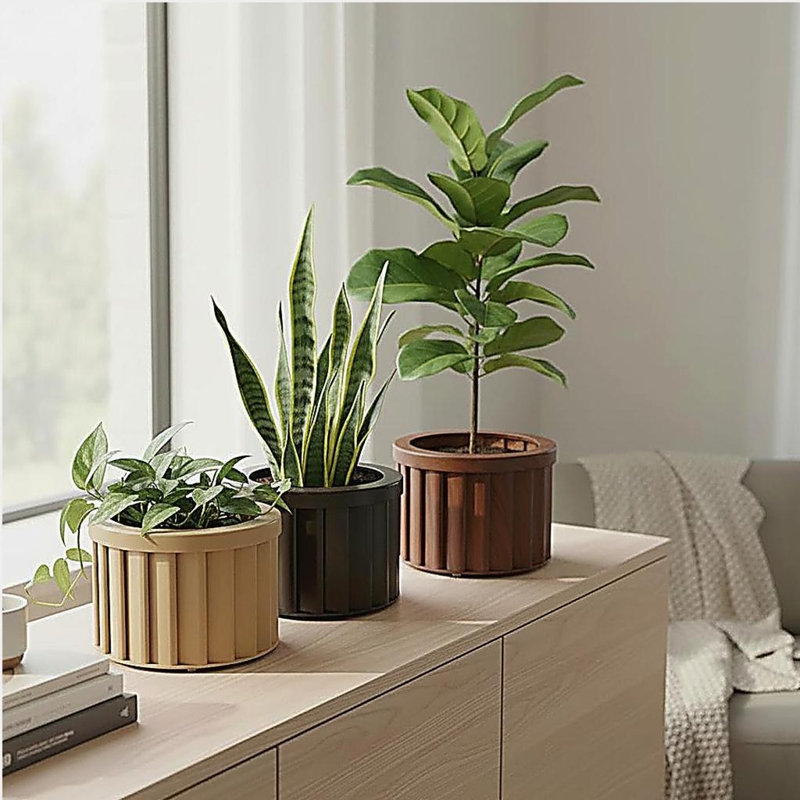 Pot rond Strata, Marron foncé