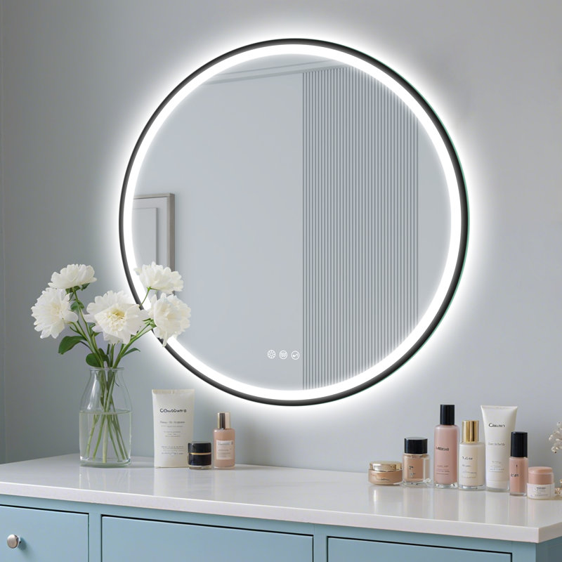 Miroir lumineux à DEL avec éclairage réglable et élégance Bluetooth, 24 po x 24 po