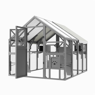Extra Large Catio Outdoor Cat Enclosure, Walk-in Outdoor Pet House for Multiple Cats, Catio Cat Run Cage with Bridges,  PVC Roof, Weatherproof  Cover, 8 Platforms, 2 Resting Box