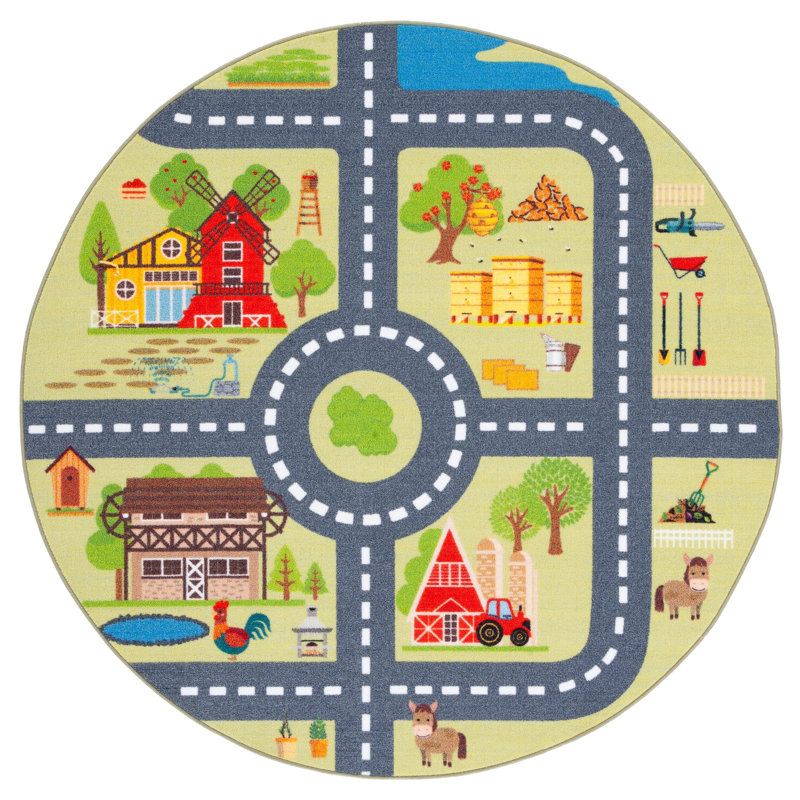 Kids Playhouse 200 Performance Machine Washable Rug, Round 5'