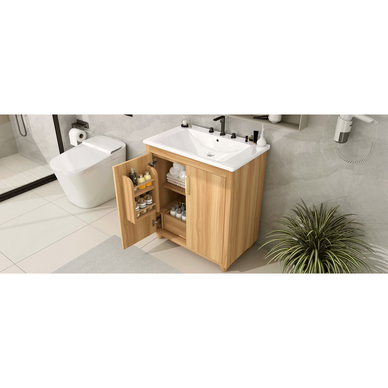 Meuble-lavabo 30 po avec lavabo, armoire multifonctionnelle avec portes et tiroir, panneau de fibres à densité moyenne