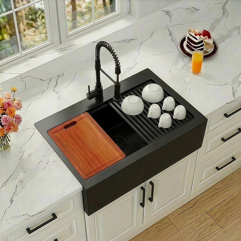 36" L X 22" W Large Farmhouse Kitchen Sink Single Bowl Stainless Steel Kitchen Sink Single Basin, Matte Black