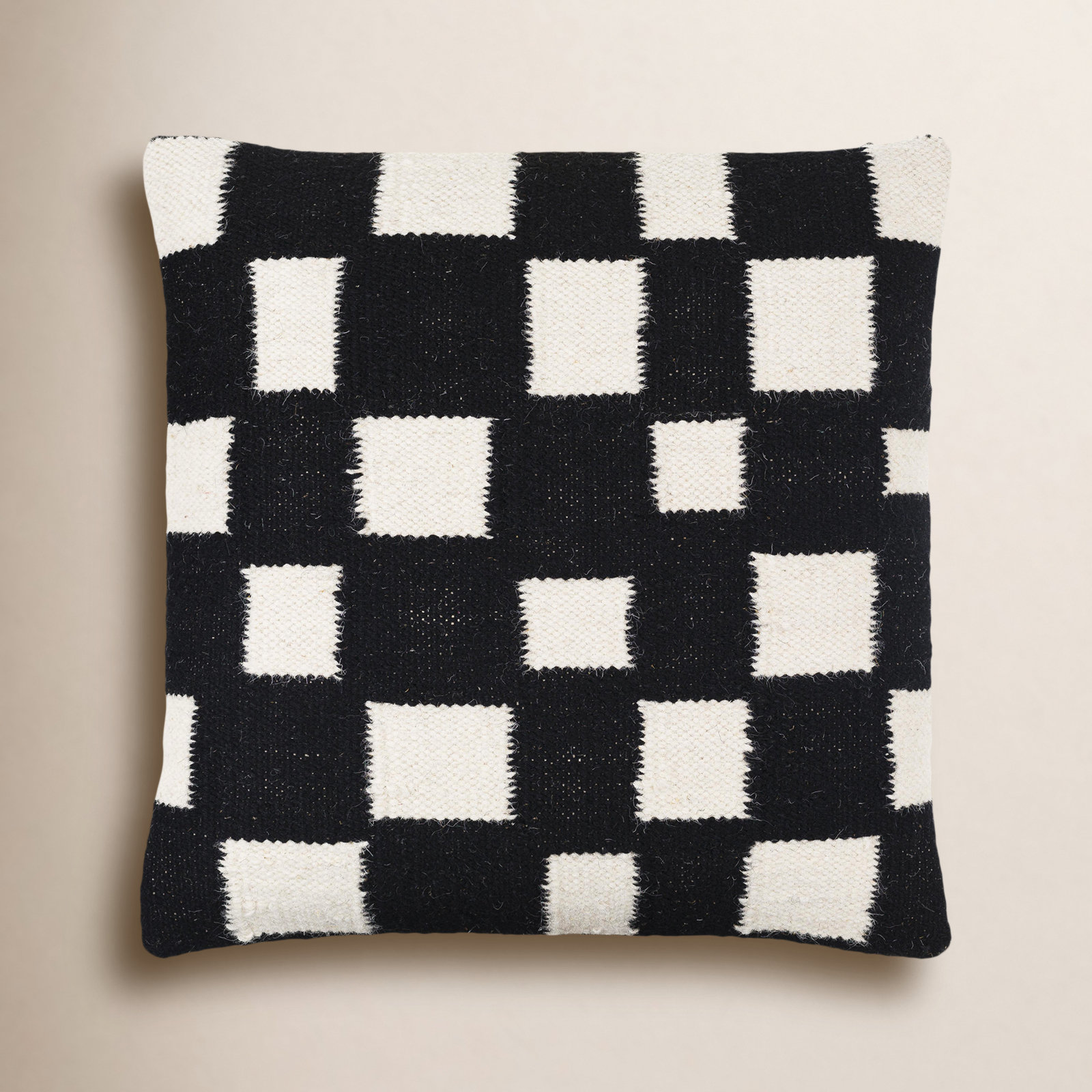 Leonida Geometric Cotton Throw Pillow, Jet Black/Off-White, Polyester/Polyfill, 22"H x 22"W