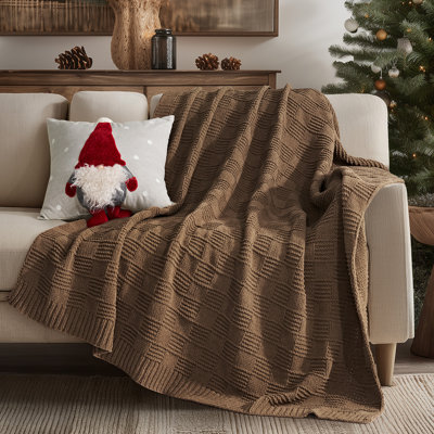 EVERGRACE Modern Checkered Chenille Throw Blanket, Soft Cozy Plaid Knitted Blanket For Sofa & Couch, Decorative Knit Throw For Bed And Living Room