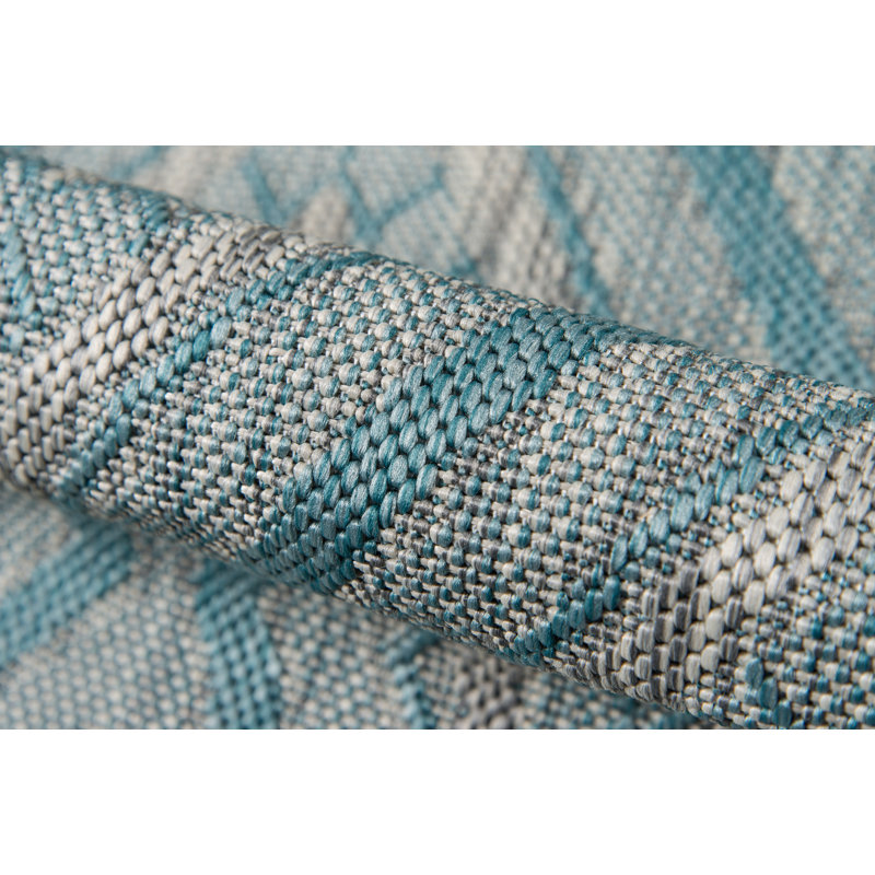 Tapis géométrique bleu clair, Rectangle 5 pi 3 po x 7 pi 6 po