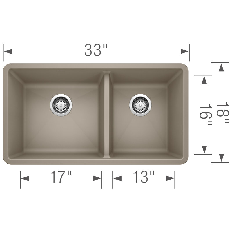Évier de cuisine sous-comptoir à double cuve en granite avec crépines L 33 po x l 18 po Precis, Truffe