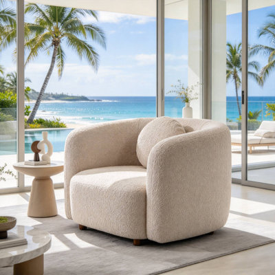 Fauteuil une place en tissu bouclé, canapé minimaliste Japandi carré nuage, fauteuil d'appoint ergonomique pour salon