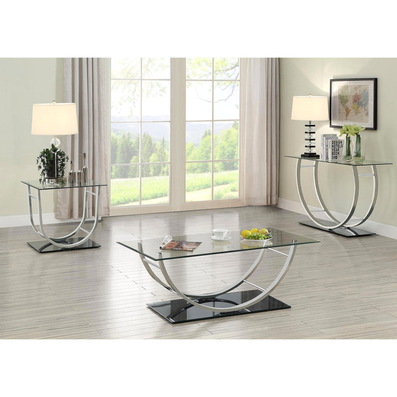 Table basse rectangulaire en verre en forme de U avec une disposition ergonomique pour maximiser l'espace de travail et l'attrait esthétique dans les environnements modernes, avec une finition réfléchissante de 18 pouces de haut et un entretien facile