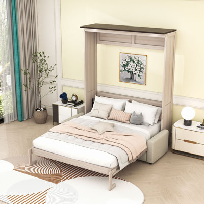 Queen Wood Murphy Bed with Sofa and LED Lights