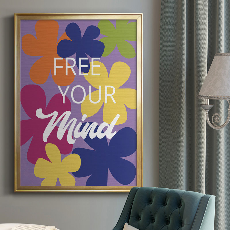 «Free Your Mind», reproduction encadrée de qualité supérieure, prête à être accrochée, Papier doré