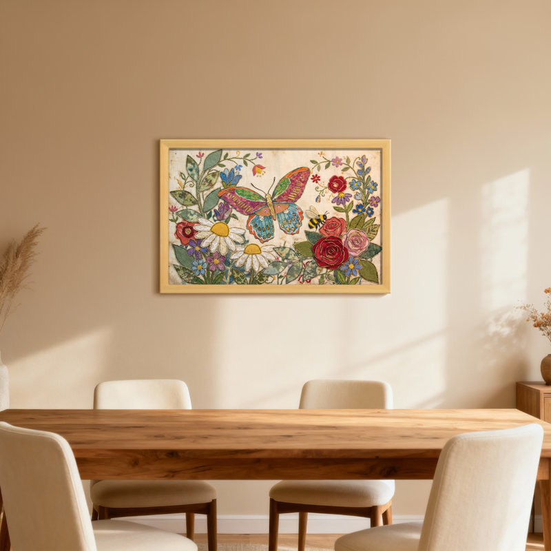Animaux, impression de motif de jardin d'abeille papillon floral, H 12 po x l 18 po, Toile tendue, Ne s’applique pas