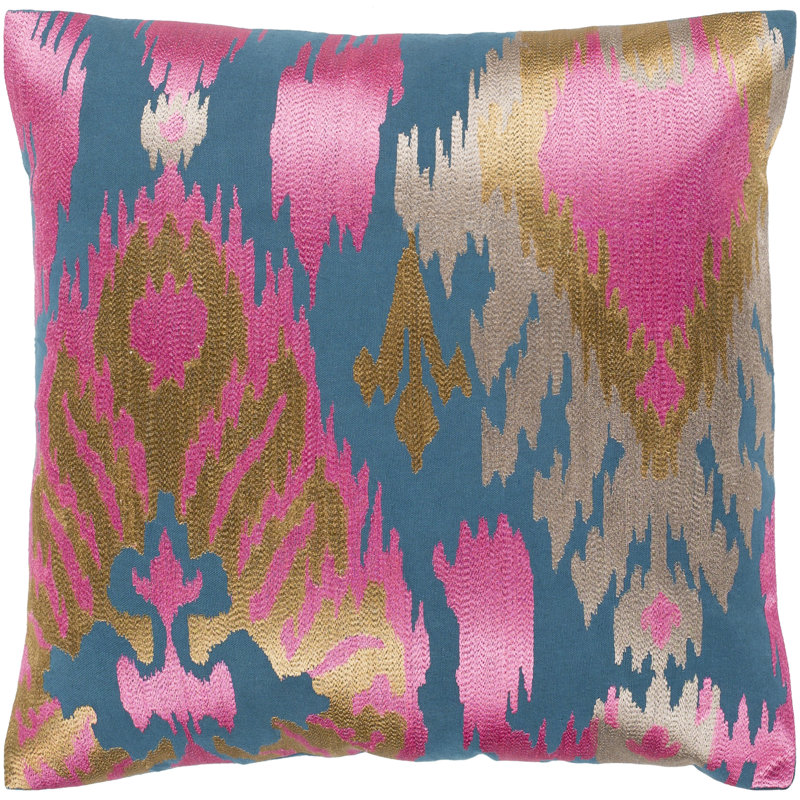 Housse de coussin en coton Ara, 20 po x 20 po, Rose / sarcelle, Housse de coussin seulement