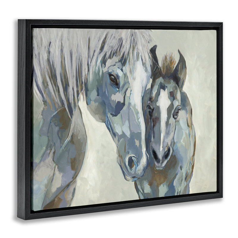 «Grey Horse & Foal», art mural encadré gris flottant par Jacob Q, Cadre flottant noir de jais, H 17 po x l 21 po