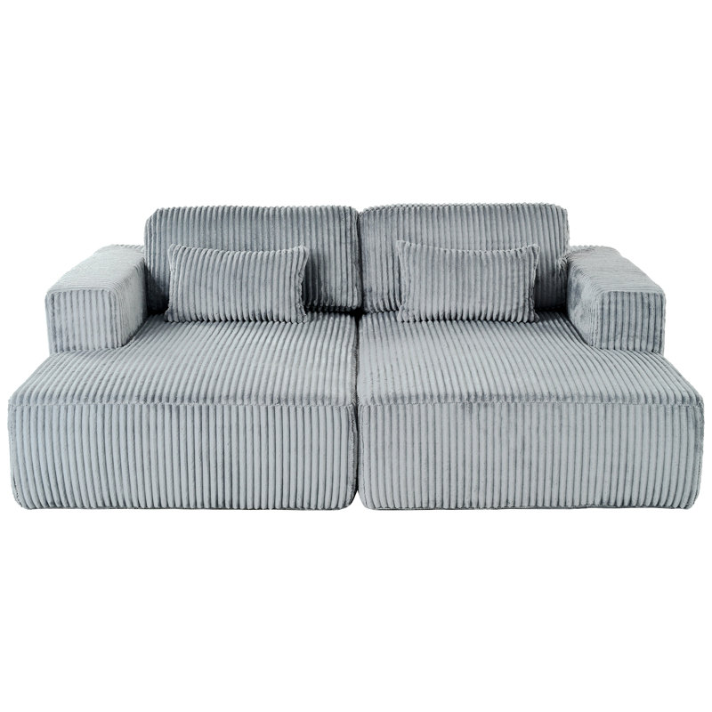 Canapé-lit double en velours côtelé avec 2 coussins pour les salons, les appartements et les bureaux, Gris
