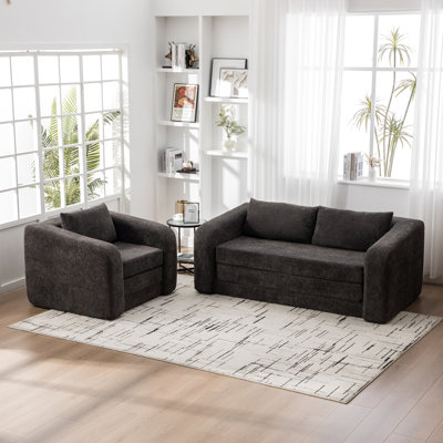 Lit convertible en chenille avec fond antidérapant, convient pour un lit 2 pièces, un accoudoir à bord arrondi et un oreiller assorti, salon