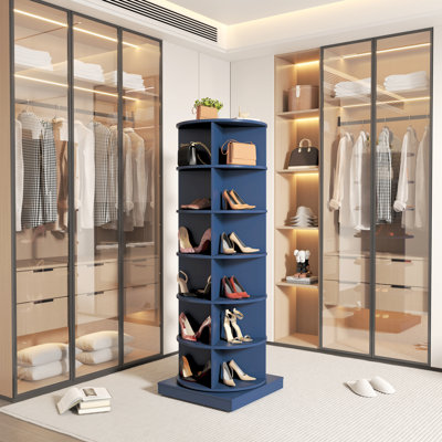 360 Degree Rotating Shoe Shelf, Smoke Blue, Stores 24 Pairs, Strong And Quality, American Style Cupboard, Fits Easy Assembly, Modern