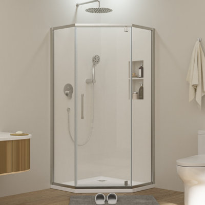 Cabine de douche semi-sans cadre à une porte à charnière simple l 34 po x H 72 po Mocoloo (panneau blanc non inclus) avec verre trempé transparent de 5/16 po (8 mm)