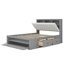 Grand lit plateforme en bois avec tête de lit, 4 tiroirs et support à chaussures, construction en pin massif, facile à assembler, gris-1403225890