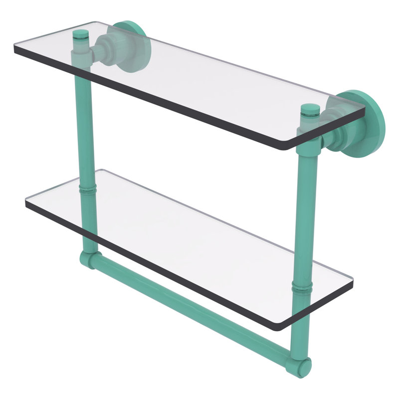 Tablette en verre à deux niveaux avec porte-serviettes intégré Willowmae, H 12 po x l 16 po x P 5 po, Vert écume de mer