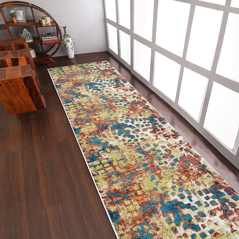 Manns Manns Machine Made Heatset Polypropylene Area Rugs - Runner, Caramel Blue Color, Contemporary Modern Design, Low Pile Machine Made Area Rugs for Living Room, Bed Room