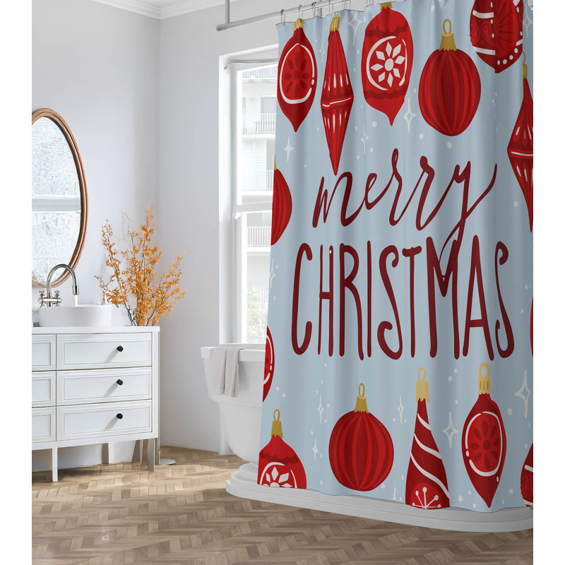 Rideau de douche ultramince Ornaments Merry Christmas, Argent / bleu